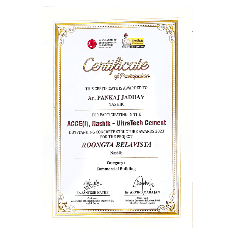 ACCE(I), Nashik - UltraTech Cement Outstanding Concrete Structure Awards 2023 for the project Roongta Belavista Nashik